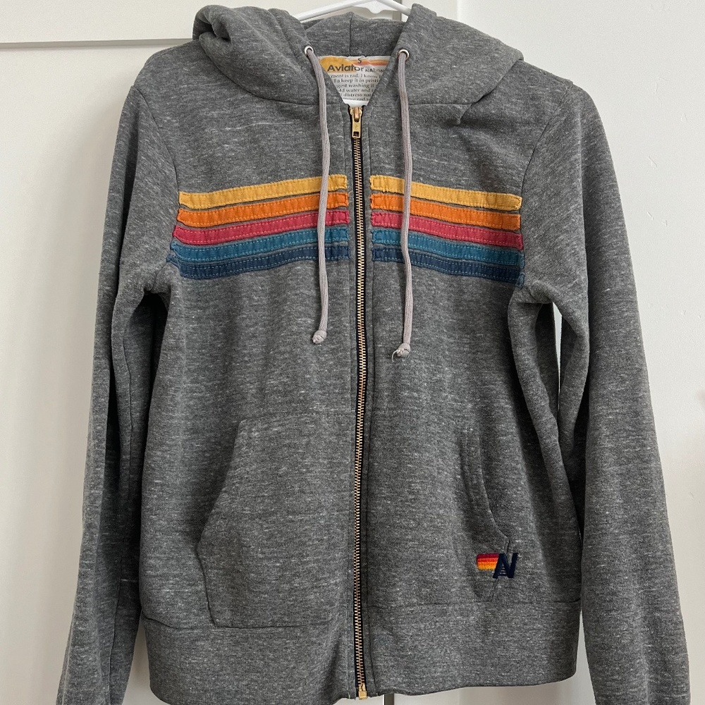 Aviator Nation - 5 STRIPE HOODIE - HEATHER GREY (S)